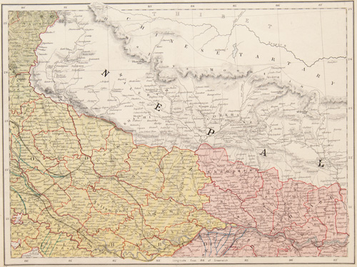 India Nepal antique map 1884-1887